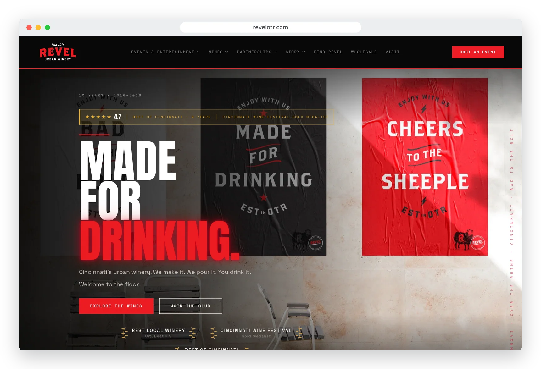 Revel OTR Urban Winery homepage